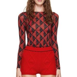 Marine Serre Red and Black Geometric Bodysuit